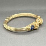 Estate 14K Y Gold Lion Head Enamel Cuff Bracelet