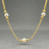 Estate 14K Y Gold 3 Pearl Station Necklace