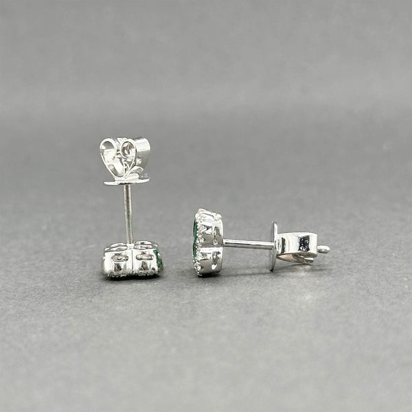 Estate 14K W Gold 0.34ctw Emerald & 0.11ctw Diamond Stud Earrings