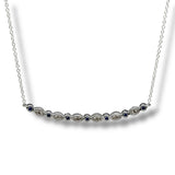 14K W Gold 18" 0.14ctw Diamond and 0.70ctw Sapphires Curved Bar Necklace