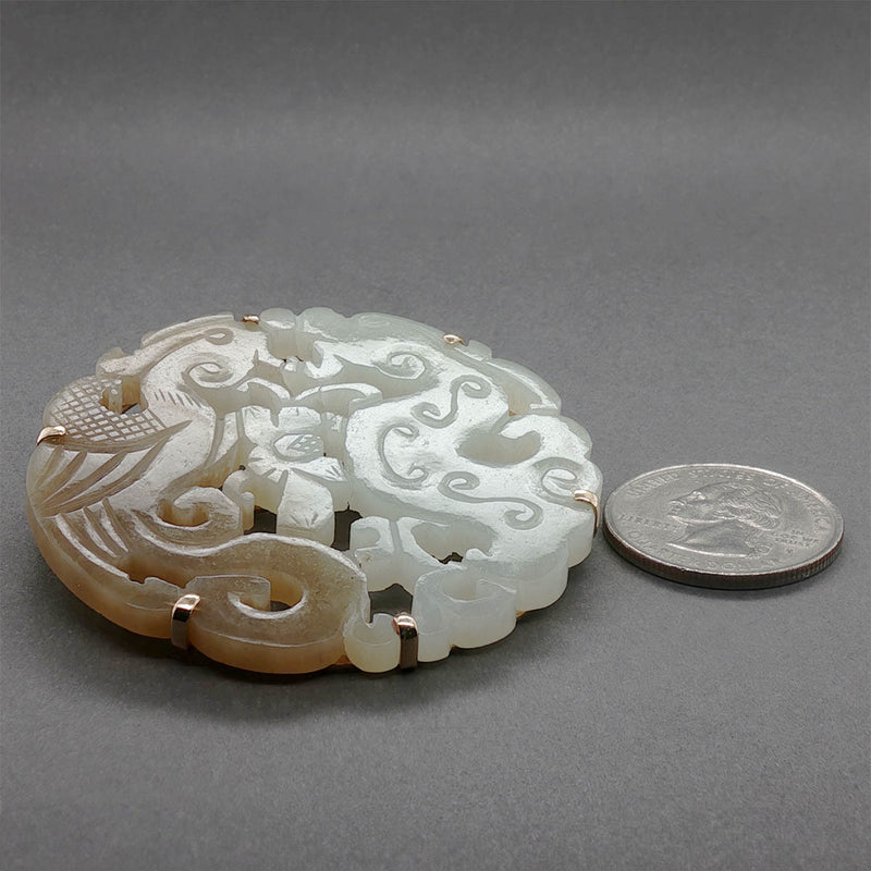 Estate 14K Y Gold 74.56ct Carved Jadeite Brooch