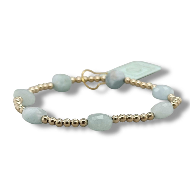 14K Yellow Gold Filled Aquamarine 3mm Beaded Bracelet