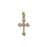 14K Y Gold 0.03ctw G/I1 Single Diamond Cross with Beaded Tips