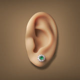 Estate 18K W Gold 0.44ctw Emerald & 0.31ctw Diamond Stud Earrings