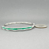 Estate 14K W Gold 2.05ctw Emerald & 0.87ctw Diamond Bangle Bracelet