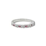 14K W Gold 0.12ctw Ruby 0.08ctw G/SI1 Milgrain Diamond Band