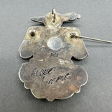 Estate Zuni SS Onyx, Mother of Pearl, Turquoise, Coral Bird Pin/Pendant