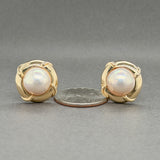 Estate 14K Y Gold Mabe Pearl Clip On Button Earrings