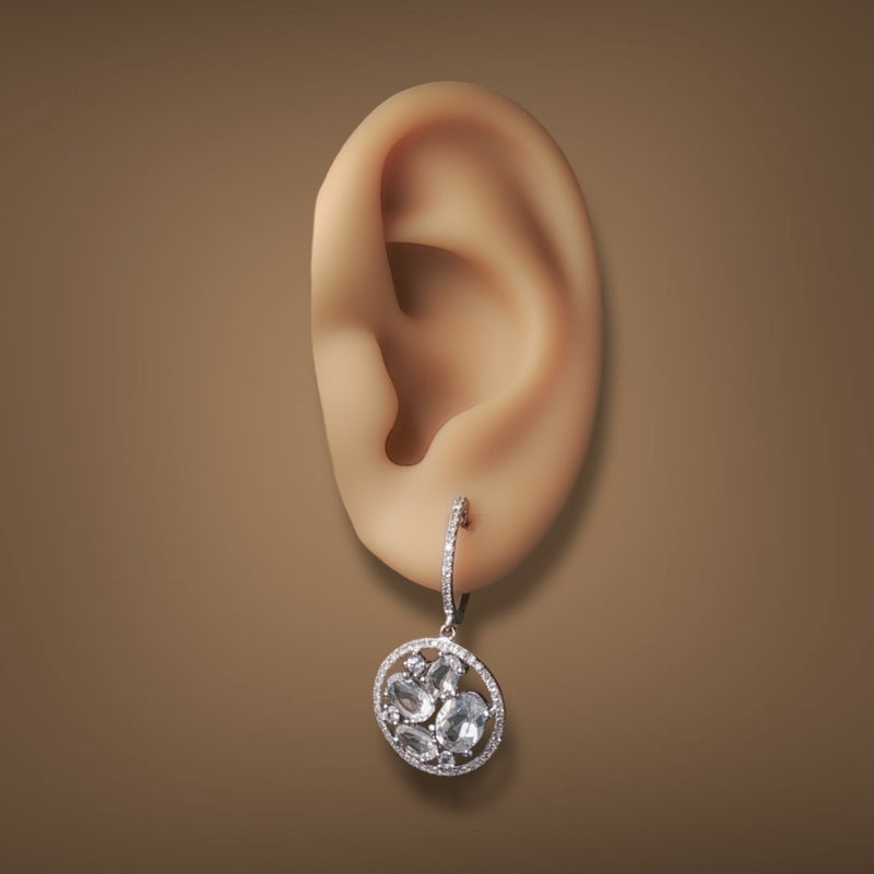 Estate 14K W Gold 3.24ctw Quartz, Sapphire & Diamond Dangle Earrings