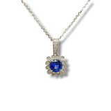 14K W Gold 0.12ctw H/SI1 Diamond and 0.99ctw Halo Sapphire Pendant