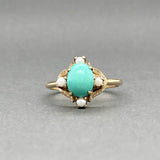 Estate 10K Y Gold Pearl & 1.80ct Turquoise Ring