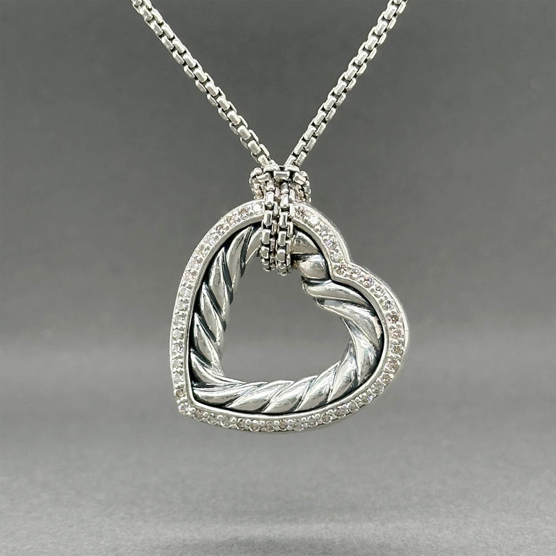 Estate David Yurman SS 0.61ctw Diamond Cable Heart Pendant