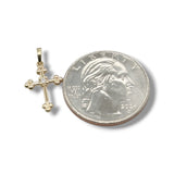 14K Y Gold 0.03ctw G/I1 Single Diamond Cross with Beaded Tips