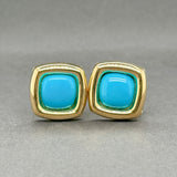 Estate 18K Y Gold Turquoise Earrings