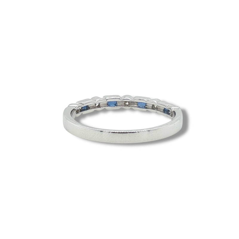 14K W Gold 0.12ctw Sapphire 0.08ctw G/SI1 Milgrain Diamond Band
