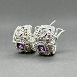 Estate Judith Ripka SS Amethyst & CZ Hoop Earrings