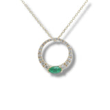14K Y Gold 0.28ctw G/SI1 Diamonds and 0.28ctw Emerald Circle Pendant
