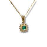 14K Y Gold 0.12ctw H/SI1 Diamond and 0.72ctw Halo Emerald Pendant