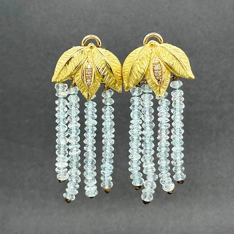 Estate 18K Y Gold 23.99ctw Aquamarine & Diamond Chandelier Earrings