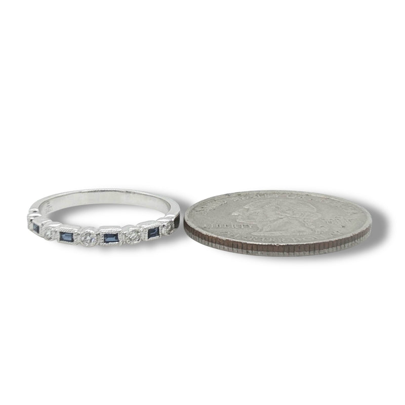 14K W Gold 0.12ctw Sapphire 0.08ctw G/SI1 Milgrain Diamond Band