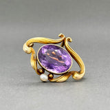 Estate 16K Y Gold Art Nouveau 6.68ct Amethyst & Pearl Pin