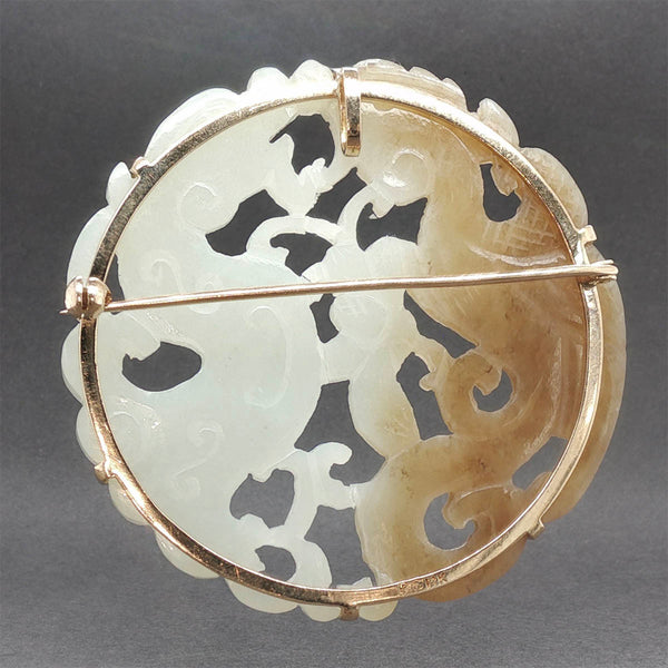Estate 14K Y Gold 74.56ct Carved Jadeite Brooch