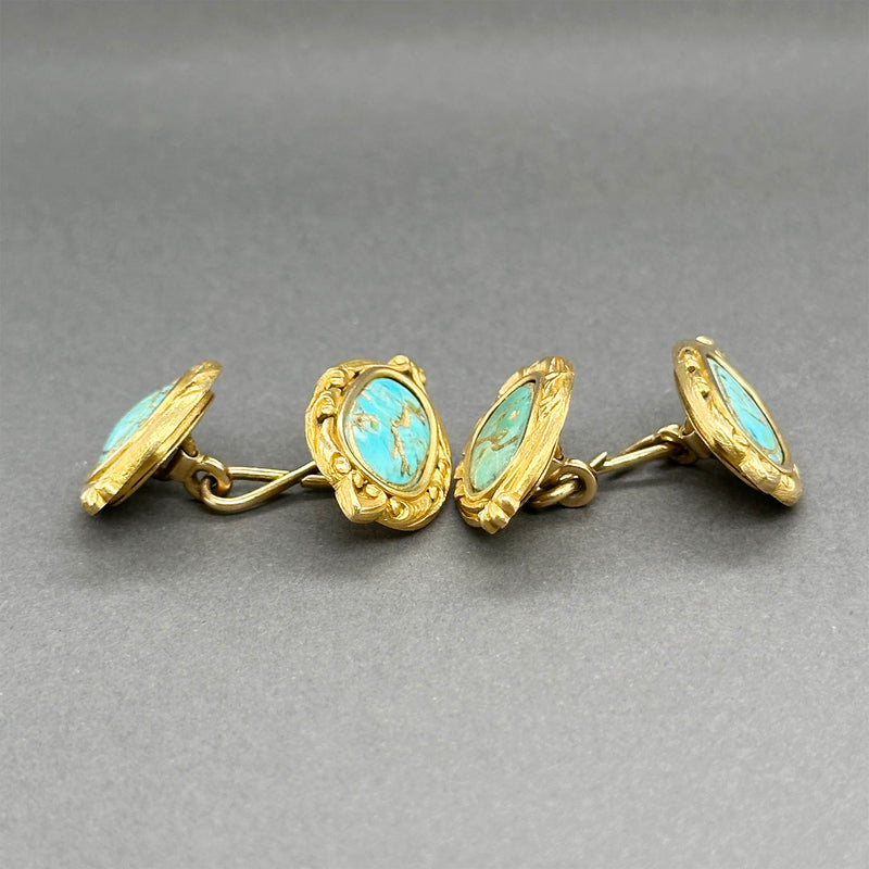 Estate 18K Y Gold 8.48ctw Turquoise Persian “Ya Ali Haider” Cufflinks
