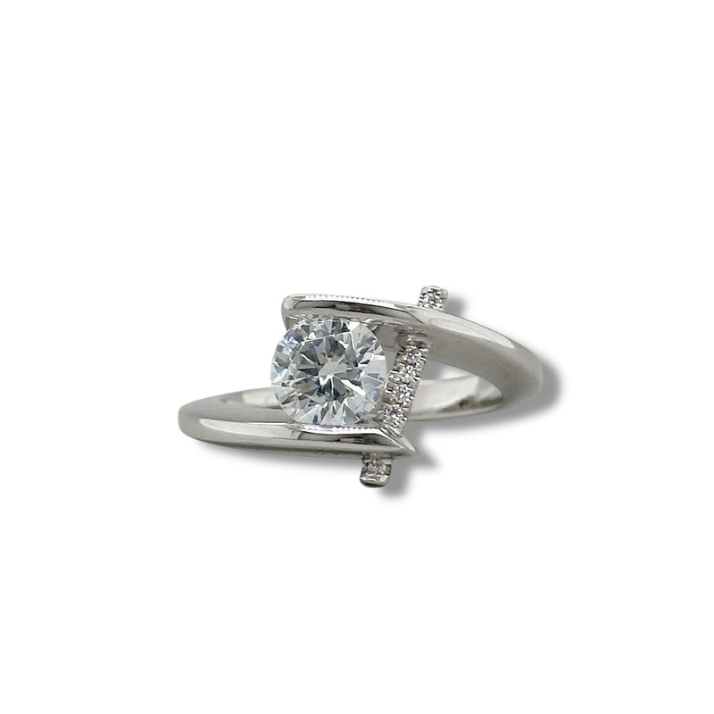 Montaje de compromiso con barra de diamantes en oro de 18 quilates de Claude Thibaudeau