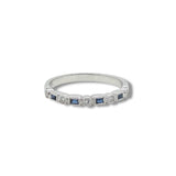 14K W Gold 0.12ctw Sapphire 0.08ctw G/SI1 Milgrain Diamond Band