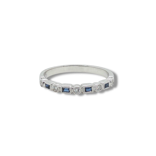 14K W Gold 0.12ctw Sapphire 0.08ctw G/SI1 Milgrain Diamond Band