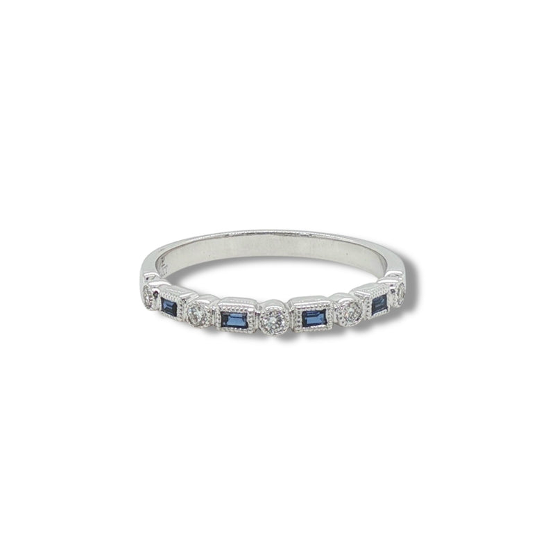 14K W Gold 0.12ctw Sapphire 0.08ctw G/SI1 Milgrain Diamond Band