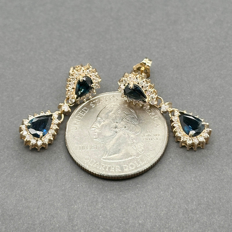 Estate 14K Y Gold 2.52ctw Sapphire & 0.50ctw Diamond Drop Earrings