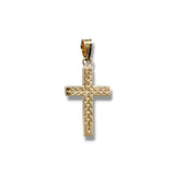 14K Y Gold Leaf Design Hollow Dia Cut Cross 20mm x 11mm