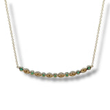 14K Y Gold 16" 0.14ctw Diamond and 0.66ctw Emeralds Curved Bar Necklace