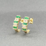 Estate 14K Y Gold 0.36ctw Emerald & 0.19ctw Diamond J Hoop Earrings