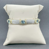 Estate Judith Ripka SS 18 3.96ctw Blue Topaz & 0.08ctw Diamond Cuff Bracelet