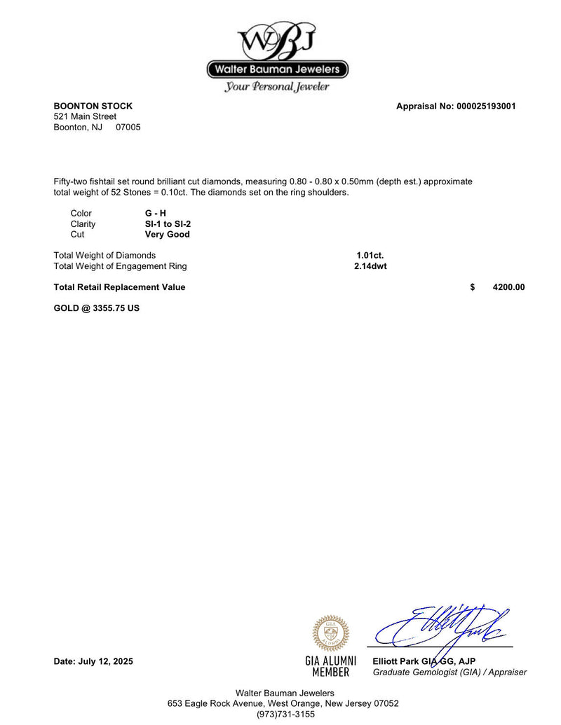 Estate 14K W Gold 1.01ctw Diamond Eng. Ring GIA