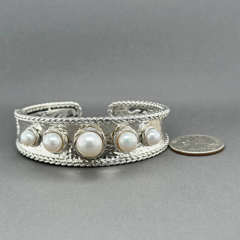 Estate SS Jai Freshwater Pearl Cuff Bracelet