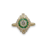 18K Y Gold 0.17ctw Emerald and H/SI2 0.64ctw Diamond Ring