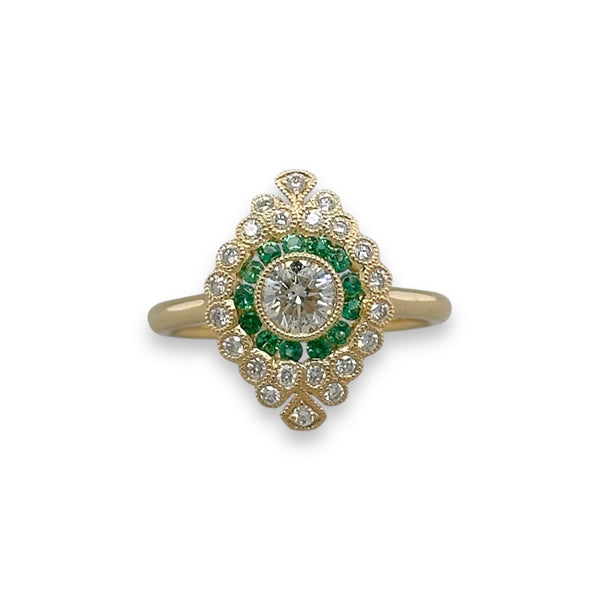 18K Y Gold 0.17ctw Emerald and H/SI2 0.64ctw Diamond Ring