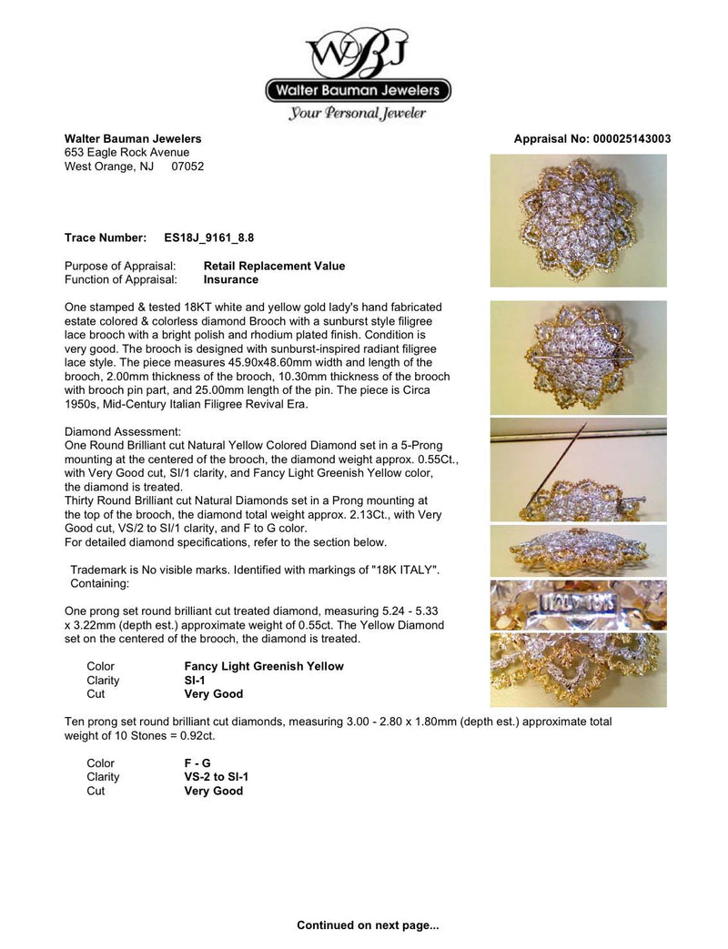 Estate 18K TT Gold 2.68ctw Fancy Yellow -F-G/VS2-SI1 Diamond Pin