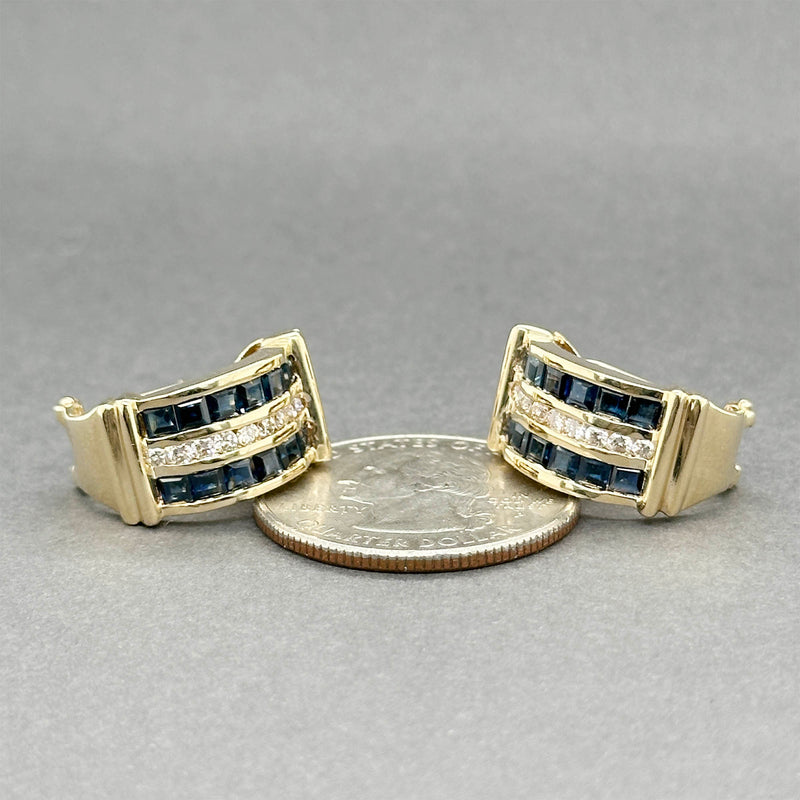 Estate 14K Y Gold 1.92ctw Sapphire & 0.34ctw Diamond J Hoop Earrings