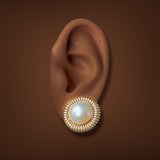 Estate 14K Y Gold Mabe Pearl Button Earrings