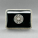 Estate Art Deco 18K W Gold Plat. 62.04ct Onyx & 0.58ctw Diamond Brooch