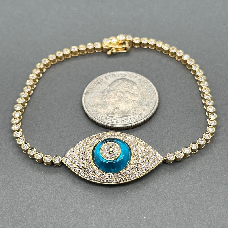 Estate 18K Y Gold 2.04ctw Sapphire & Diamond Evil Eye Bracelet