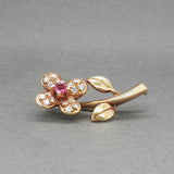 Estate 18K Y Gold 0.26ct Ruby & 0.30ctw Diamond Flower Brooch