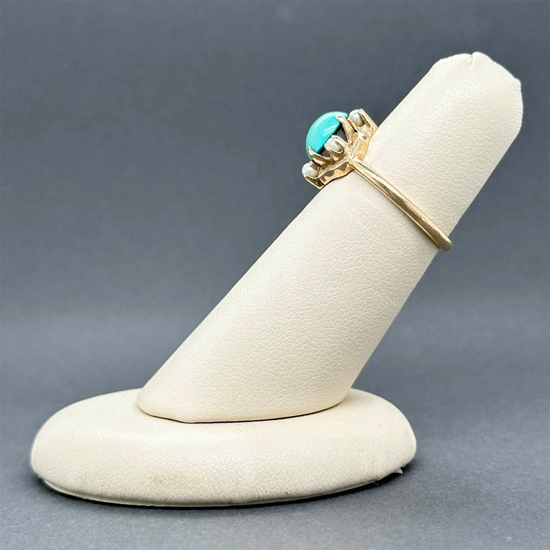 Estate 10K Y Gold Pearl & 1.80ct Turquoise Ring
