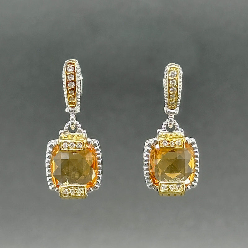 Estate Judith Ripka SS 4.30ctw Citrine & 0.09ctw G/SI1-2 Diamond Earrings