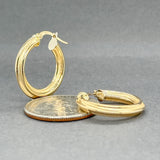 Estate 18K Y Gold 21.4mm Stepped Hoop Earrings