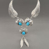 Estate SS Turquoise Feather South West Necklace